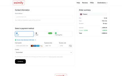 Esimify checkout page
