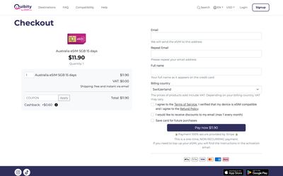 eSIM.sm checkout page
