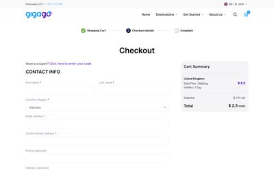 GIGAGO checkout page