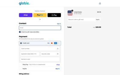 page de paiement de Globie