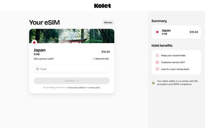 pagina di pagamento di Kolet