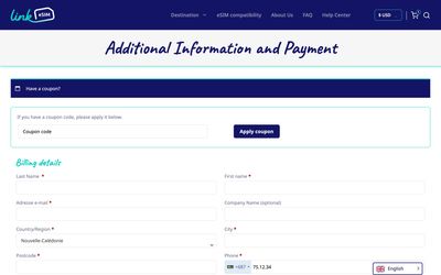 LinkeSIM checkout page