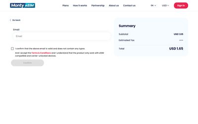 Monty eSIM checkout page