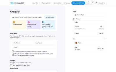 page de paiement de Nomad
