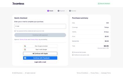 Roamless checkout page