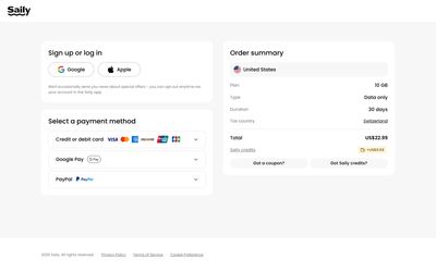 Saily checkout page