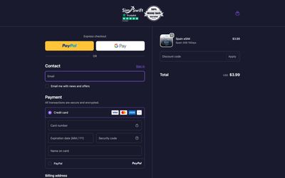page de paiement de SimSwift