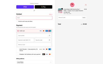 TravelGator eSIM checkout page