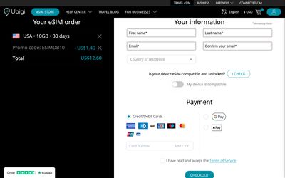 Ubigi checkout page