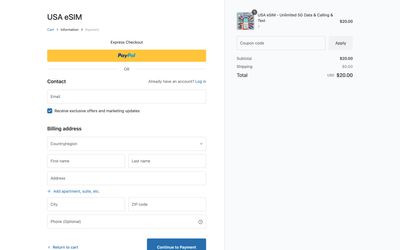 pagina di pagamento di USA eSIM