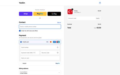 pagina di pagamento di YeeSiM