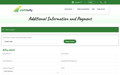 page de paiement de Esimtofly