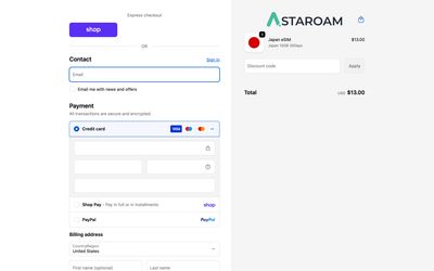 pagina di pagamento di Astaroam