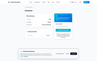 page de paiement de Connect Me Guru