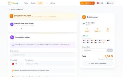 page de paiement de Tripuck eSIM