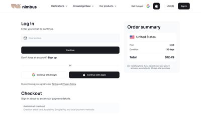 pagina di pagamento di Nimbus