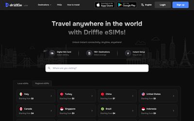 pagina iniziale di Driffle eSIM