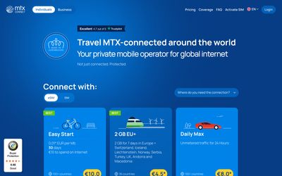 page d'accueil de MTX Connect