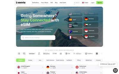 pagina iniziale di Soovia eSIM