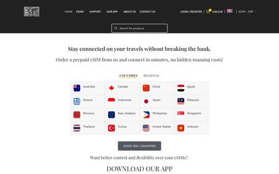 TraveleSIM.CH home page