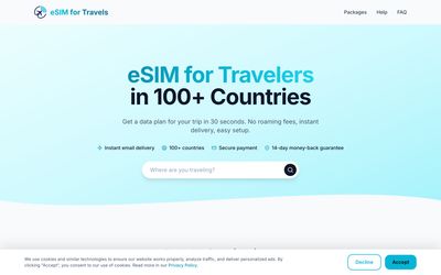EsimForTravelsのホームページ