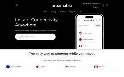 página de inicio de Roamable
