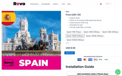 Revo eSIM plan details page