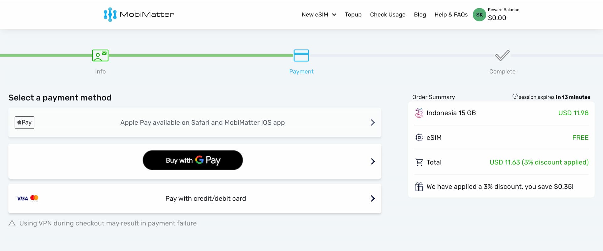 Purchasing eSIM from MobiMatter and their member benefits explained