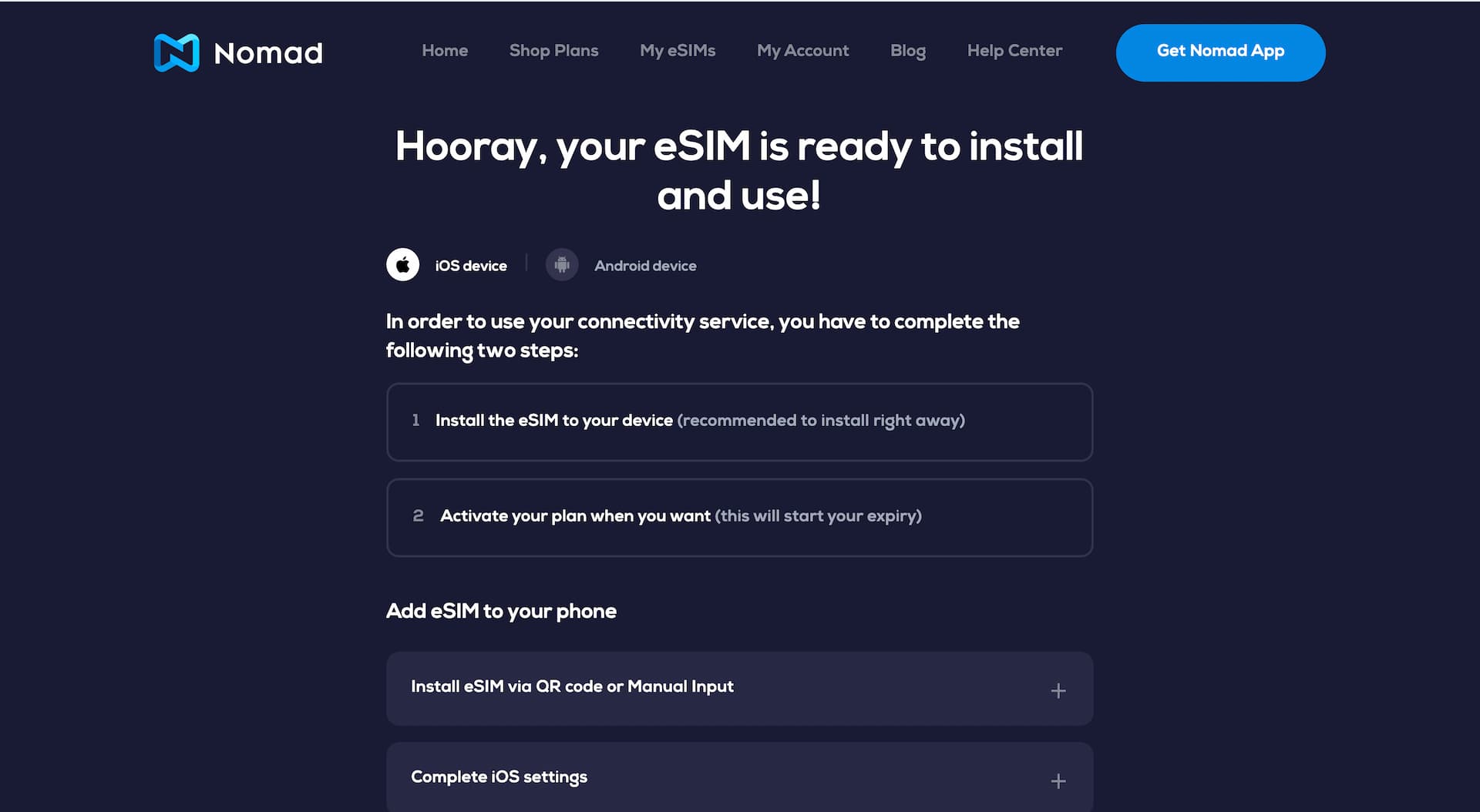 Nomad eSIM の購入とインストール方法